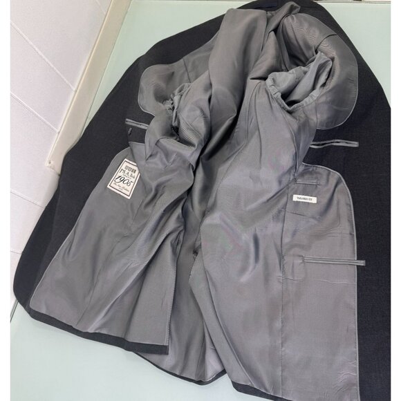 Jos A Bank 1905 2 Piece Suit 39R Blazer 33X29 Pants Windowpane Plaid Gray Wool - Picture 5 of 16